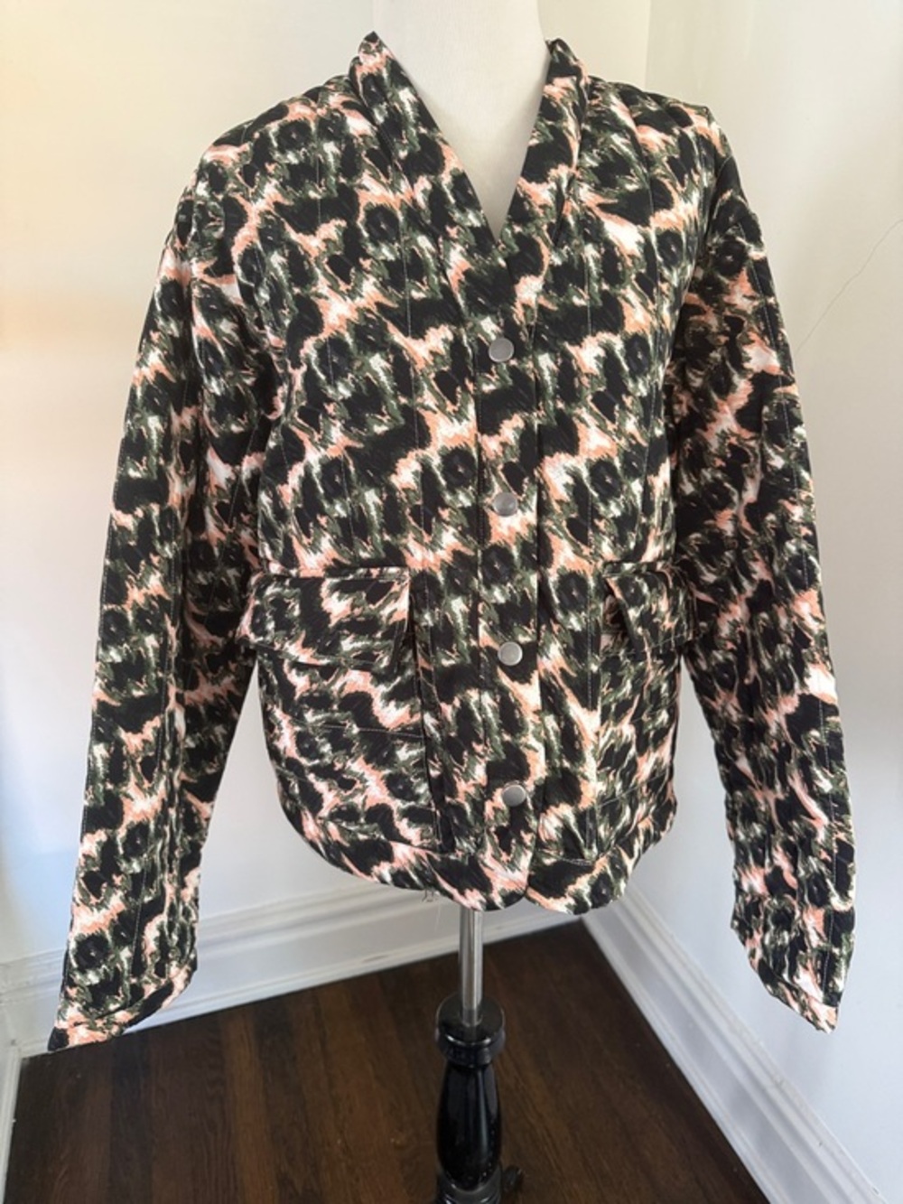 Rachel Comey Women’s Printed Button-Front Quilted Jacket - Black & Peach Medium